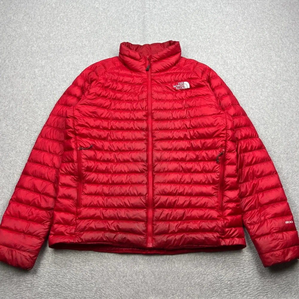 North Face Jacket Mens Large Red 800 Fill Goose Down Quilted Full Zip Puffer